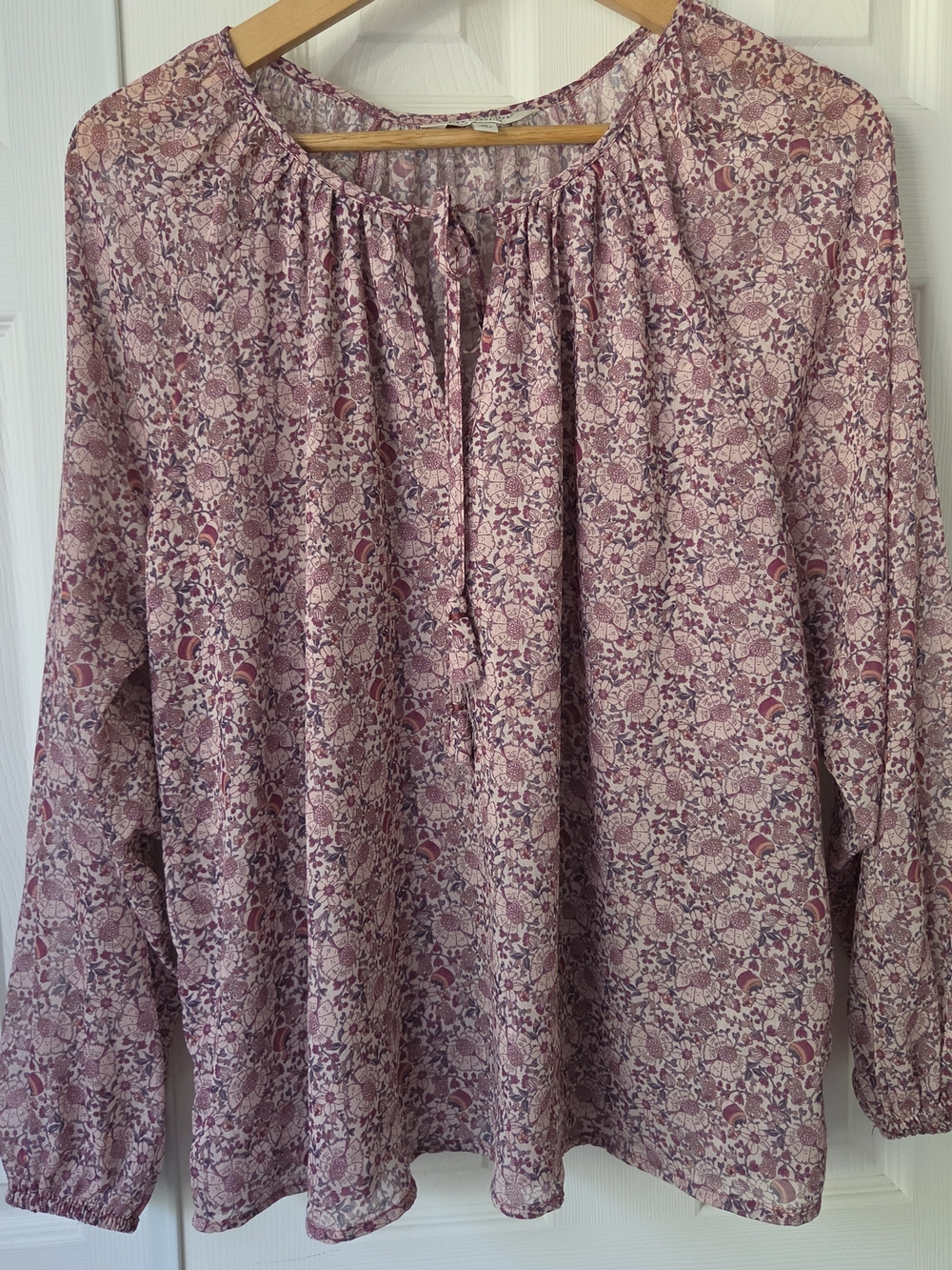 Liverpool Los Angeles Floral Peasant Blouse Size XL Boho Lace Up V-Neck Top